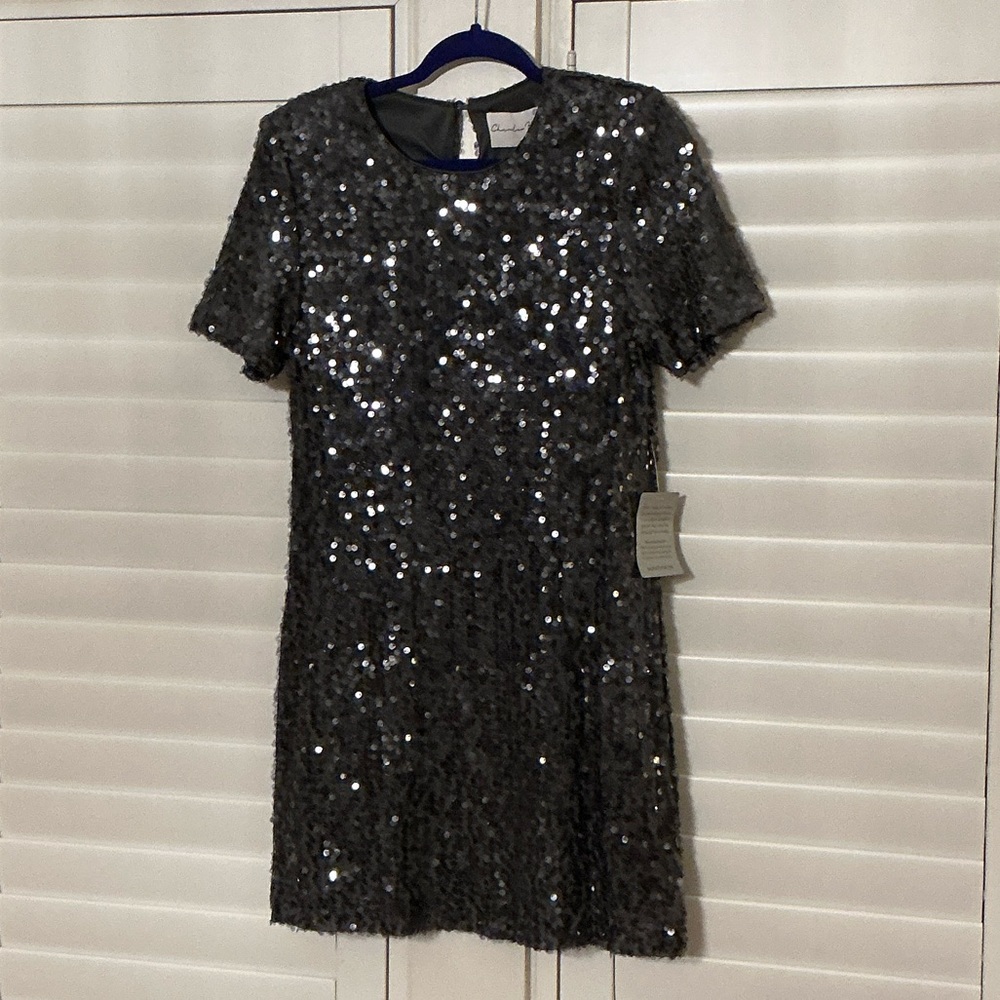 Charles Henry Silver Sequin Mini Dress